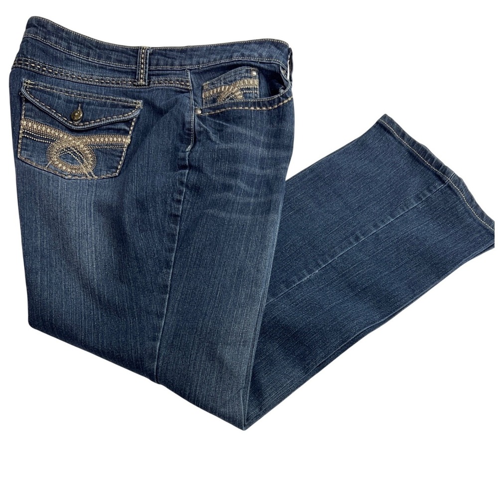 Cato Premium Women Plus Size 16WP Dark Wash Embroidered Contrast Stitch Jean D04